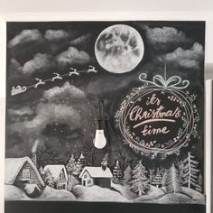 a black and white drawing of a christmas scene