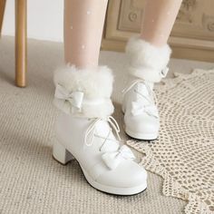 Gender: For Women Style: Fashion,KoreanOccasion: Casual,Party/Club,Office/Career,DressHeel Height: 5cmPlatform Height: 1cmSeason: Spring,Summer,Fall/Autumn,WinterPackage Contents: 1 x Shoes (Pair)Size Guide:28 = foot length 18.5-19cm (Foot width=6.5-7cm)29 = foot length 19-19.5cm (Foot width=7cm)30 = foot length 19.5-20cm (Foot width=7-7.5cm)31 = foot length 20-20.5cm (Foot width=7.5cm)32 = foot length 20.5-21cm (Foot width=7.5-8cm)33 = foot length 21-21.5cm (Foot width=8cm)34 = foot length 21.5 Lolita Outfit, Winter Princess, Bow Boots, Kawaii Shoes, Lace Up High Heels, Winter Chic, Shoes Boots Ankle, Estilo Preppy, Style Preppy