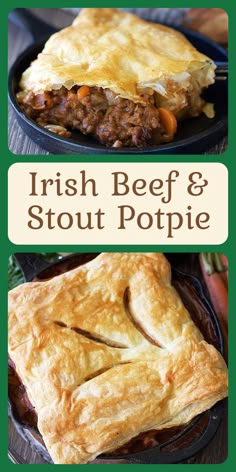 Our Irish Beef & Stout Potpie Recipe is a hearty and flavorful, Irish dinner one pot meal! This filling Irish dinner has hearty ingredients; ground beef, carrots, onions, celery, potatoes, stout beer, spices, and a sheet of puff pastry! ||cookingwithruthie.com #irishrecipe #stpatricksday #irishcuisine #irishdinner #Irish #BeefandStoutPotpie #Potpie #HomemadePotPie Ground Beef Carrots, Potpie Recipe, Food Food Recipes, Irish Beef