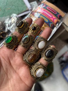 Wholesale lot of mixed natural gemstone rings. a mystery shot scoop of  Set of 10 rings will come in this set. A mixed ring size will come. Rings Antique, Hippie Rings, Natural Gemstone Ring, Ring Stack, Hippie Jewelry, Antique Rings, Stacking Rings, Rings Statement, Statement Rings