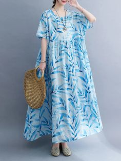 UOOZEE Stylish Midi Dress, Womens Boho Dresses, Cheap Clothing, Boho Floral Dress, Loose Shorts, Printed Midi Dress, Boho Women, Mini Dress With Sleeves, One Piece Swimwear