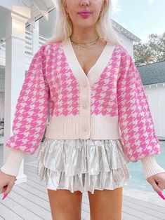 Our Ellison Pink Houndstooth Cardigan is the definition of cute and preppy. This long sleeve candy pink houndstooth cardi features a relaxed fit and button front. content: 52% acrylic, 35% cotton, 13% poly care: hand wash cold Pink Fall Cardigan For Workwear, Pink Fall Cardigan For Work, Plaid Long Sleeve Sweater For Spring, Pink Button-up Sweater For Fall, Preppy Long Sleeve Spring Cardigan, Preppy Long Sleeve Cardigan For Spring, Trendy Pink Fall Cardigan, Pink Button-up Sweater For Work, Trendy Gingham Long Sleeve Outerwear