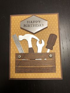 a happy birthday card with tools on it