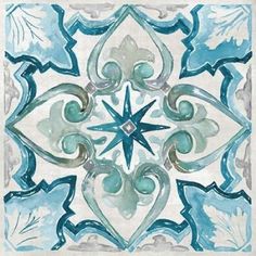 Carribean Tile II Poster Print by Nan Image 1 Mediterranean Wall Art, Mediterranean Wall, Square Painting, Tile Print, Moroccan Tile, Arabesque, Big Canvas, Stretched Canvas Prints, Abstract Print