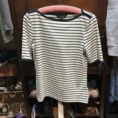 Never Worn Cute Spring Ralph Lauren Top In Medium. Great With Jeans Or White Pants! Ralph Lauren Fitted Striped Top, Spring Striped Ralph Lauren Top, Fitted Striped Ralph Lauren Top, Ralph Lauren Top, Lauren White, Cute Spring, Ralph Lauren Tops, White Pants, White And Black