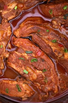 the meat is cooked and ready to be put in the pot for cooking or stewing