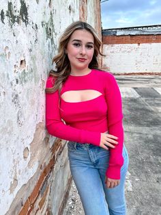 This beautifully constructed fuchsia Long Sleeve Cropped Cut Out Top is the perfect addition to your wardrobe. With its comfortable and stretchy cropped fit, and chic cut out detailing, you’ll be sure to make a statement! Trendy Cutout Tops For Fall, Chic Stretch Pink Crop Top, Chic Pink Stretch Crop Top, Pink Cropped Top For Night Out, Chic Pink Crop Top For Fall, Pink Crop Top For Night Out In Fall, Pink Stretch Crop Top For Night Out, Stretch Pink Crop Top For Night Out, Cut Out Top