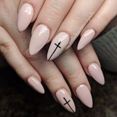 Cross On Nails Design Nailart, Almond Nails With Cross Design, Easter Nail Ideas With Cross, Cross Designs Nails, Nails For Christians, Cross Easter Nails, Upside Down Cross Nails, Nails Acrylic With Cross