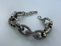 "Vintage 8\"-8.5\" Bracelet Silver Toned Chunky Chain With Clear Rhinestones Used" Iced Out Silver Metal Chain Bracelet, Silver Metal Chain Bracelet With Rhinestones, Metal Chain Bracelet With Rhinestones, Wedding Jewelry Bracelets, Wedding Bracelets, Bracelet Silver, Wedding Bracelet, Clear Rhinestones, Silver Bracelets