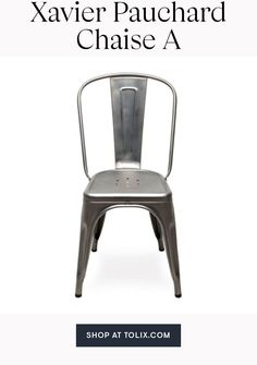 a metal chair with the words, shop at tolix com and click on it