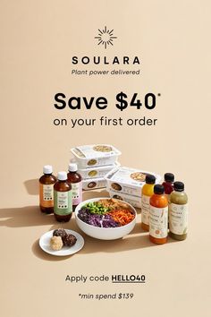 an ad for soulara's new product, save $ 40 on your first order