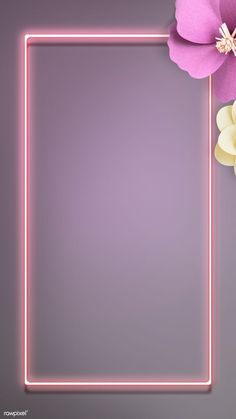 a pink neon frame with two flowers on the left and one flower on the right