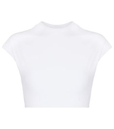 This white crop top is an editor-approved piece from The Attico's Spring/Summer '21 swimwear capsule, which is pre-launching exclusively at Mytheresa. It's made from ribbed stretch-fused jersey, with a crewneck, cap sleeves, and cropped length. Wear it in equal measure in the surf and while strolling the strand. White Seamless High Stretch Crop Top, White High Stretch Seamless Crop Top, White Medium Support Crop Top For Spring, White Cropped T-shirt For Summer In Athleisure Style, White High Stretch Crew Neck Crop Top, High Stretch White Crop Top, White Seamless Medium Support Top, Seamless Fitted Cropped T-shirt For Summer, White Seamless Top With Medium Support