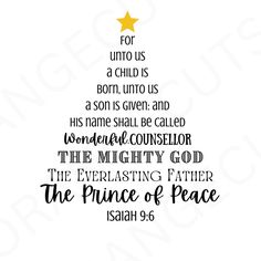 a christmas tree with the words for unto us, born unto us and son is given