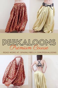 three different images of women in skirts and bras with text overlay that says peekalloons