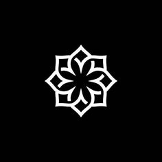 a black and white logo with an abstract flower design on it's front side