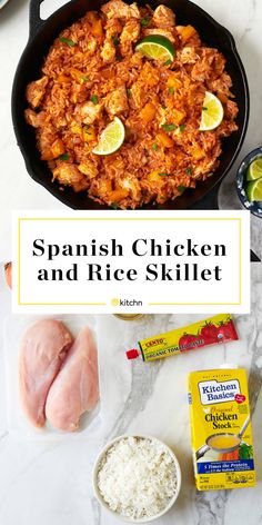 spanish chicken and rice skillet with ingredients