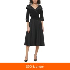 in stock Flare Midi Dress, Taffeta Skirt, Jessica Howard, Review Dresses, Petite Outfits, Petite Dresses, Black Midi Dress, Female Portrait, Fit Flare Dress