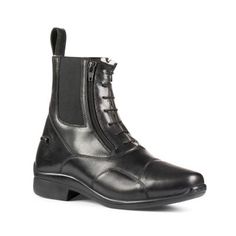 a pair of black leather boots with zippers