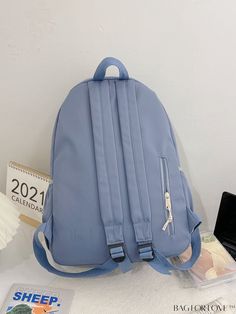 BagForLove - Stylish Cartoon Backpack: Ideal for Graduates, Teen Girls, and College Students; Perfect for School and Travel Product Description Color Dusty Blue Strap Type Adjustable Composition 100% Polyamide Pattern Type Colorblock Bag Size Medium Material Polyamide Style Preppy Size Chart INCH CM Handle Height Strap Length Bag Height Bag Width Bag Length 2.8 inch 31.5 inch 17.3 inch 6.7 inch 11.8 inch Handle Height Strap Length Bag Height Bag Width Bag Length 7 cm 80 cm 44 cm 17 cm 30 cm Deta Trendy Blue Backpack For School, Trendy Blue School Backpack, Trendy Blue Student Backpack, Trendy Portable Blue Backpack, Portable Trendy Blue Backpack, Trendy Blue Portable Backpack, Blue Student Bag With Zipper Pocket, Blue Portable Backpack For Daily Use, Trendy Light Blue Backpack For Back To School