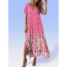 Season:Summer; Fabric:Polyester; Sleeve Length:Short Sleeve; Look After Me:Machine wash; Gender:Women's; Style:Boho; Elasticity:Micro-elastic; Occasion:Vacation; Fit Type:Loose Fit; Dresses Type:Casual Dress; Pattern:Floral; Design:Print; Neckline:V Neck; Front page:FF; Listing Date:03/08/2024; Bust:; Length:; Waist:; Fit US Size:; Fit UK Size:; Fit EU Size:; Dress Length Type:Long Dress Maxi Dress; Print Type:Print V Neck Long Dress, Maxi Dress Boho, Dress Boho, Floral Dress Summer, Dress Maxi, Boho Maxi Dress, Style Boho, Types Of Dresses, Pattern Floral