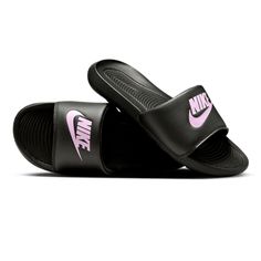 Brand New In Box Women's Size 8 Black/Black/Light Arctic Pink Black Slip-resistant Flat Sneakers, Nike Black Slides, Black Comfortable Nike Slides, Nike Victori One Slides, Sporty Black Nike Slides, Nike Black Sporty Slides, Black Nike Slides With Branded Insole, Sporty Pink Non-slip Slides, Nike Black Synthetic Slides