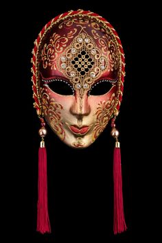 Penelope Red and Gold authentic venetian mask in papier mache. Handcrafted according to the original Venice carnival tradition. Manifactured in Venice by the famous venetian masters. Each item is provided with certificate of authenticity. Venice Mask, Venetian Masquerade Masks, Venetian Carnival Masks, Ceramic Mask, Venetian Carnival, Ball Mask, Red Mask, Carnival Of Venice, Venetian Masquerade