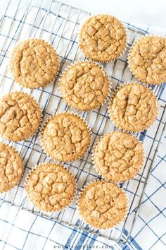 freshly baked oatmeal muffins on a cooling rack