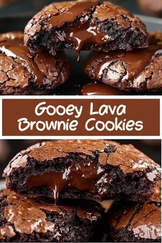 gooey lava brownie cookies stacked on top of each other