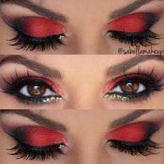 Red Smokey Eye, Make Up Designs, Eyeliner Tips, Red Eye Makeup, Balayage Bob, Smokey Eye Tutorial, Red Eyeshadow, Smink Inspiration