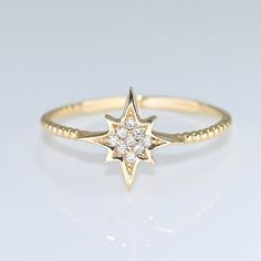 14k Solid Gold Dainty North Star Ring / Real Gold North Star Cluster Ring / Dainty Celestial Star Ring / Handmade Fine Jewelry by Selanica - Etsy North Star Ring, Dainty Fine Jewelry, Alexandrite Jewelry, Celestial Ring, Star Cluster, Handmade Fine Jewelry, Ruby Jewelry, Fit Ideas, Solid Gold Jewelry