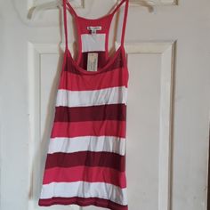 Two Tone Pink And White Stripe Razor Back Spaghetti Strap Style Brand New With Tag Size Small Striped Racerback Tops For Spring, Striped Racerback Tank Top For Summer, Striped Cotton Spaghetti Strap Tank Top, Striped Cotton Tops With Spaghetti Straps, Striped Scoop Neck Top For Summer, Casual Striped Top With Spaghetti Straps, Pink And White Stripes, Pink And White, White Stripe