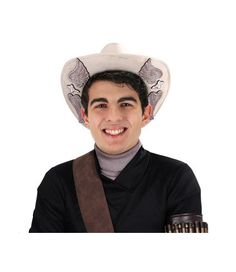 This off-white leather-like (polyester) Cowboy Cowgirl Hat with grey Inlaid Angel Wings is perfect for school events, rodeos, hoe-downs, concerts, barn parties, festivals, theme parties, cosplay, Halloween and more! The edges of the hat are turned up lightly and the fabric is designed to be still to hold its shape. Fits most adults and may fit larger teens. Other costumes and accessories are sold separately on our page – subject to availability. White Adjustable Western Costume Hats And Headpieces, Adjustable White Western Costume Hats And Headpieces, Adjustable White Western Costume Hat, White Costume Hat For Western-themed Events, White Western-themed Costume Hat, Western White Costume Hats And Headpieces For Rodeo, White Western Rodeo Costume Hat, White Western Costume Hats And Headpieces, Western White Costume Hats For Country Events