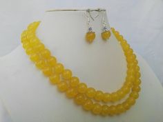 Jewelry set - jade necklace, jade earrings, 10 mm yellow jade necklace 15-48 inches Yellow Jade, Pearl Jewelry Necklace, My Dear Friend, Jade Earrings, Jade Necklace, White Freshwater Pearl, Pearl Types, Ready Made, Jewelry Necklace