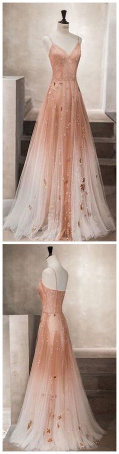 Unique champagne tulle long tulle Evening Dresses Champagne Fitted Tulle Gown, Fitted Champagne Tulle Gown, Champagne Tulle Gown For Gala, Champagne Tulle Prom Gown, Champagne Tulle Ball Gown, Sheer Tulle Prom Gown, Beige Tulle Wedding Dress, Elegant Peach Tulle Dresses, Sheer Tulle Gown For Prom Season