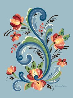 an artistic floral design on a blue background