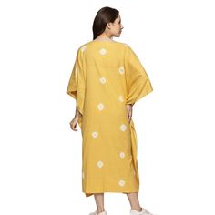 This yellow Kaftan is made of  breathable cotton fabric and  is a perfect summer dress for your next beach vacation.  The fabric is carefully handwoven by skilled artisans from North India known for their exceptional weaving abilities. Handwoven fabrics are known for their slight irregularities and minor variations, which showcase the unique human touch and cultural heritage behind each piece.  Wear it as a breezy and effortless daytime dress for a casual yet chic look. 100% Cotton. Hand wash cold separately | Line dry | Don't tumble dry | Can be dry cleaned too Yellow Kaftan, Cotton Kaftan Dress, Daytime Dress, Statement Outfit, Human Touch, Cotton Kaftan, North India, Handwoven Fabric, August Birthstone Jewelry