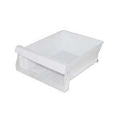 a white plastic drawer with two drawers on the bottom and one drawer open to show it's contents