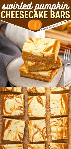 Swirled Pumpkin Cheesecake Bars, thanksgiving desserts, holiday baking recipes Halloween Squares Dessert, Pumpkin Cheesecake Swirl Bars, Pumpkin Deserts Easy, Pumpkin Cheesecake Bars Easy, Swirled Cheesecake, Pumpkin Cream Cheese Bars, Cheesecake Topping, Bars Dessert, Pumpkin Treats