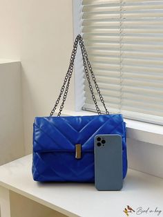 BirdinBag - Blue Stitching Leisure Chain Shoulder Bag - Fashionable and Elegant Design Chic Blue Bag With Chain Strap, Chic Blue Bag With Chain, Trendy Blue Bag With Chain Detail, Chic Blue Bag With Chain Detail, Chic Blue Chain Bag, Blue Everyday Bag With Chain Strap, Blue Bags With Chain Strap For Everyday, Blue Bag With Chain Strap For Everyday Use, Blue Square Bag With Chain Strap