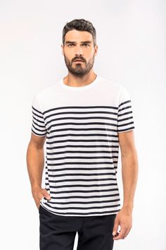 Product Description


 Certification: STANDARD 100 certified by OEKO-TEX® No. CQ 1007/7, IFTH.

 Composition: 100% combed cotton.

 Dimension: Not available.

 Diameter: Not available.

 Capacity: Not available.

 Weight: 160 g/m².

 Sleeve Type: Short sleeve.

 Neckline Type: Round neckline with 1x1 rib knit finish.

 Cut Type: Straight cut.

 Gender: Man.








 Summary


 This product is 100% customizable for your brand. Made from combed cotton, it offers durability over time. Enzyme-washed, the fabric is soft and comfortable. Certified by STANDARD 100 by OEKO-TEX®, it guarantees the quality and safety of the product.








 Ideal for:



 fashion and retail

 Social communication and merchandising

 Promotion and events

 Souvenirs and licensed products

 tourism and culture

 E Classic Navy T-shirt For Summer, Marine Style Cotton Crew Neck Top, White Marine Style Cotton Tops, Classic Striped Cotton T-shirt, Summer Marine Style Cotton Tops, Nautical Cotton T-shirt With Short Sleeves, Nautical Style Cotton T-shirt With Short Sleeves, Marine Style Cotton Tops For Summer, Nautical Cotton T-shirt For Summer