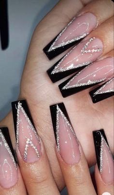 Nail Foils, Aurora Nails, Black Acrylic Nails, Valentine Nails, Nails Design With Rhinestones, Long Acrylic Nails Coffin, Acrylic Nails Coffin Pink, Long Square Acrylic Nails, Bling Acrylic Nails