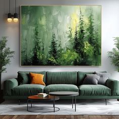 Original Green Forest Oil Painting on Canvas Impasto Tree Textured Wall Art Statement Living Room Decor Designer Art Choice Unique Wall Art Our Services: ⭐️Customization for You: We appreciate the uniqueness of every customer. Choose between framed artwork ready to hang or a rolled canvas to frame as you desire. ⭐️Timely Creation: Upon receiving your order, we commit to crafting your piece within 7-10 days. ⭐️Global Expedited Shipping: Your art will be shipped quickly and efficiently to any dest Acrylic Painting Ideas Impressionist, Decor On Green Wall, Paintings For Green Walls, Best Paintings For Living Room, Green Wall Art Painting, Green Interiors Living Room, Green Modern Painting, Canvas Wall Art Living Room Paintings, Acrylic Painting Living Room