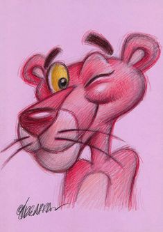 a drawing of a pink mouse with yellow eyes