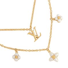 LOUIS VUITTON® - Lv Floragram Necklace - Golden Elegant White Jewelry With Logo Charm, Elegant White Necklace With Logo Charm, Designer White Jewelry For Everyday Luxury, Designer White Jewelry For Everyday Wear, Lv Necklace, Louis Vuitton Necklace, Louis Vuitton Official, Resin Beads, Initial Charm