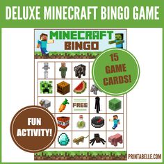 the deluxe minecraft bingo game is shown in green and white, with an image of people