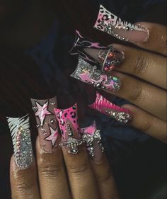 Junk Nails, Girly Acrylic Nails, French Acrylic Nails, Exotic Nails