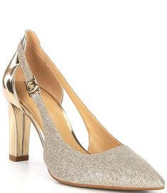 Michael Kors Emily Flex Glitter Pumps | Dillard's Michael Kors Gold Heels For Party, Michael Kors Gold Party Heels, Party Gold Michael Kors Heels, Michael Kors Elegant Gold Heels, Michael Kors Gold Formal Heels, Michael Kors Gold High Heel, Michael Kors Gold Heels For Formal Occasions, Formal Closed Toe Shimmer Heels, Formal Glitter Leather Heels