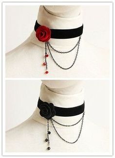 Find many great new & used options and get the best deals for Gothic Victorian Black Velvet Ribbon Black/Red Rose Flower Choker Necklace LN026 at the best online prices at eBay! Free shipping for many products! Kalung Choker, Black Red Rose, Black Velvet Ribbon, Flower Choker Necklace, Dainty Diamond Necklace, Black Choker Necklace, Flower Choker, Red Rose Flower, Gothic Victorian