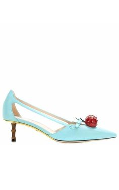 GucciUnia Aqua Cherry Leather Slingback - Runway Catalog Gucci Runway, Gucci Shop, Embroidered Denim Jacket, Buy Gucci, Leather Espadrilles, Dior Shoes, Prada Crossbody Bag, Patent Leather Pumps, Goat Leather